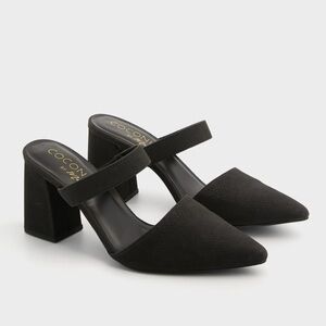 Mattise Exclusive Black Riley Block Mule Strap Pointed Heels